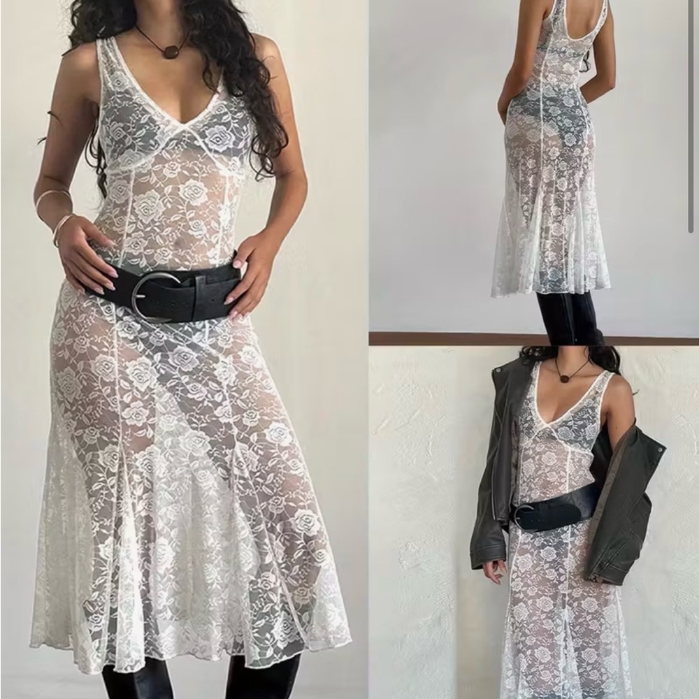 White Lace Sleeveless Dress